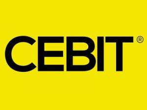 Black letters on yellow background with a word: "CEBIT"