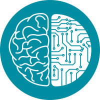 icon digital transformation. half of the brain connected to the set of pathes on microchip in a form of second half of the brain